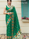 Green Colour Latest Designer Fancy Festive Wear Heavy Pure Silk Printed Sarees Collection 4204